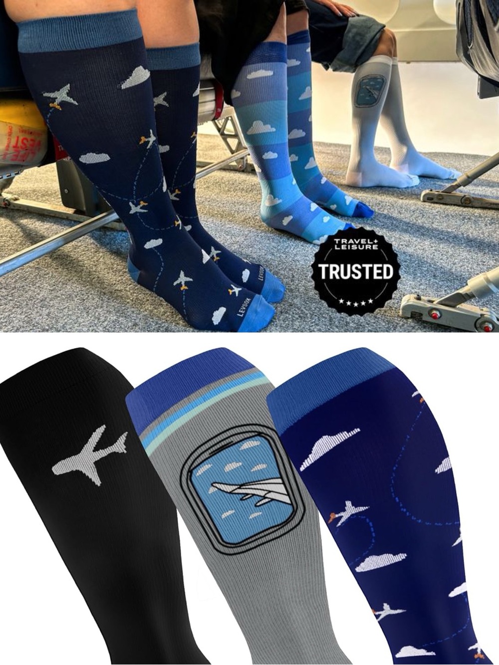 Levsox Airplane Travel Wide Calf Compression Support Socks